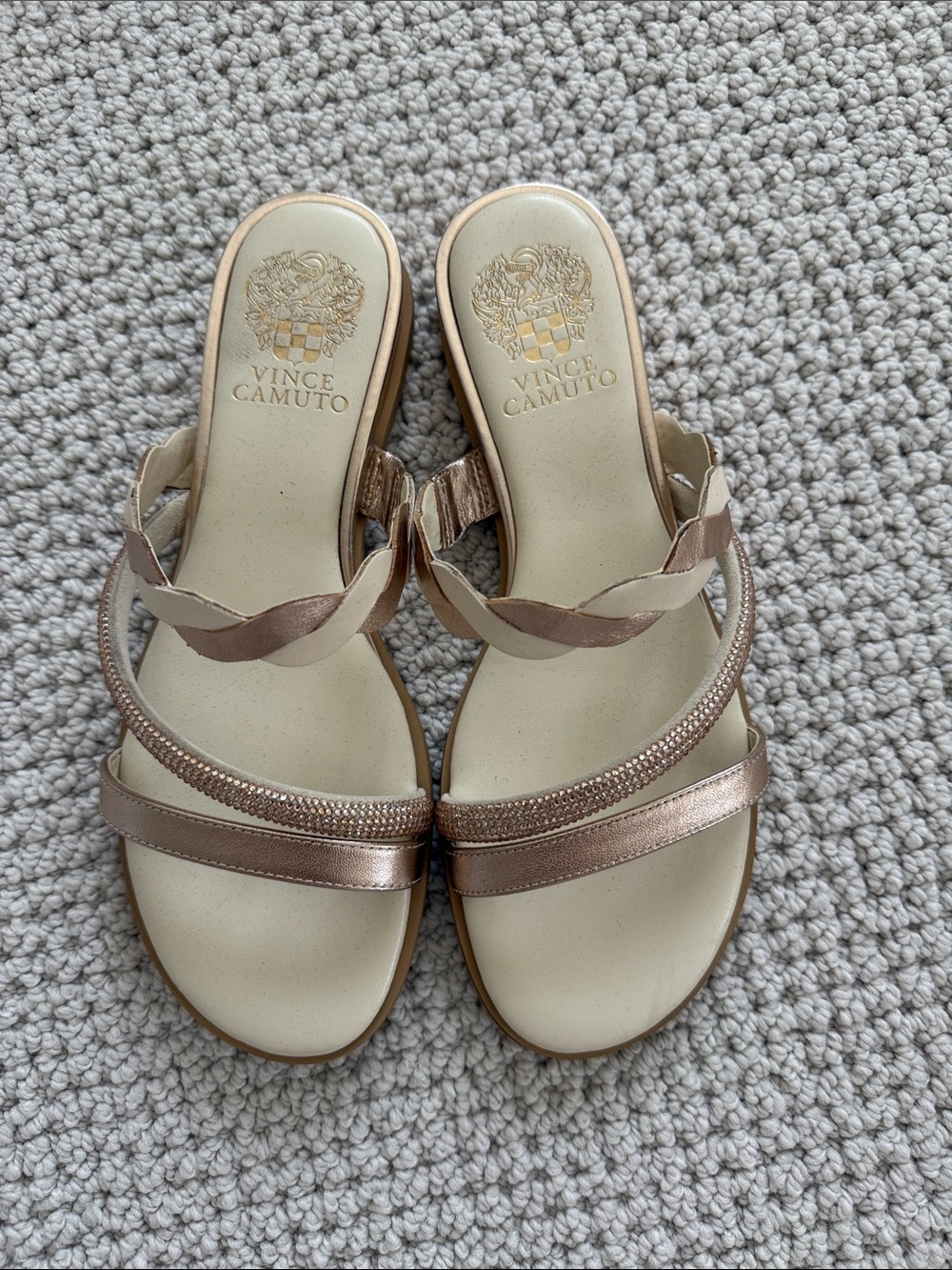 Vince Camuto Metallic Rose Gold Braided Slide Sandals